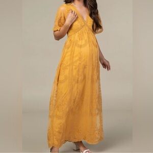 Pinkblush Mustard Lace Maxi Dress